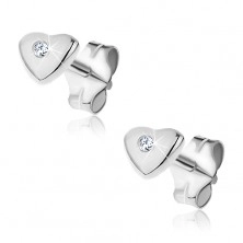 Earrings made of 925 silver - convex heart with cut and zircon