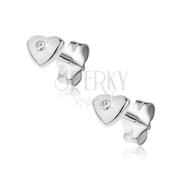 Earrings made of 925 silver - convex heart with cut and zircon