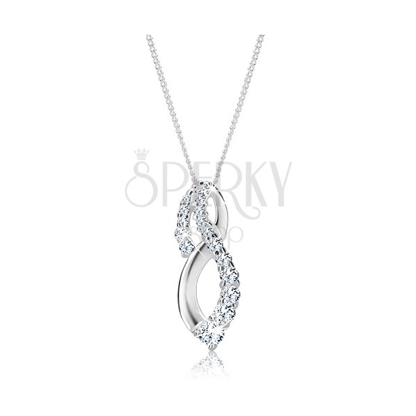 Silver necklace - twisted eight with sparkling zircons