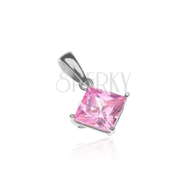 Pendant made of 925 silver - pink zirconic square in double mount
