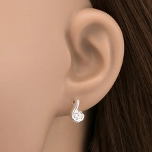Silver stud earrings - zircon winded with undulated stripe
