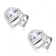 Stud earring made of 925 silver - clear zircon in a double heart