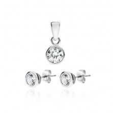 Silver set - zircon earrings and pendant in double frame