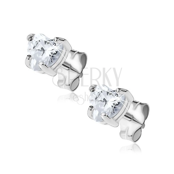 Earrings made of 925 silver - heart-shaped zircon with prongs