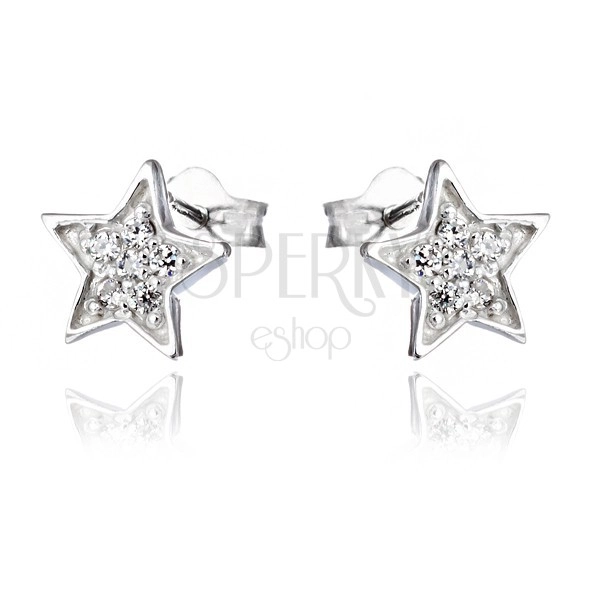 Earrings made of 925 silver - engraved stars with zircons