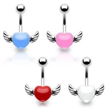 Navel ring made of surgical steel - colored heart with wings