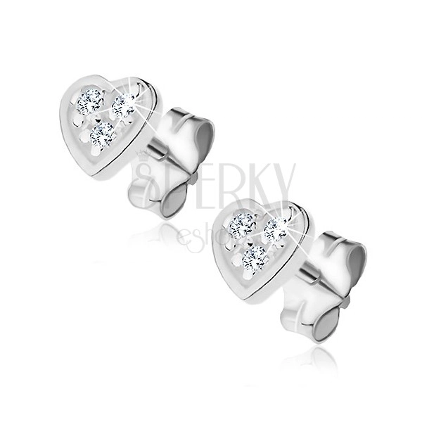 Earrings made of 925 silver - engraved heart with zircons