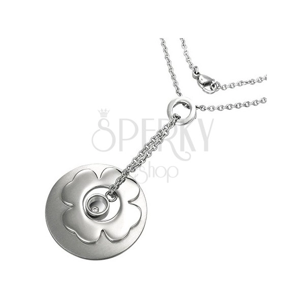 Surgical steel necklace - flower, disc, and ring pendants with zircon