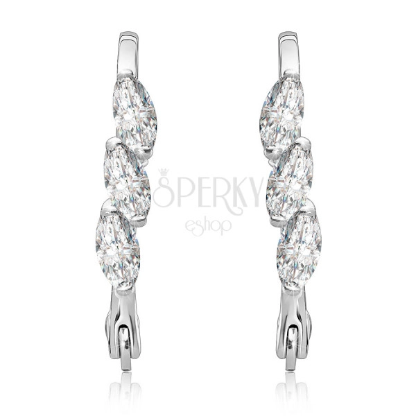 Earrings - hoop in silver colour with three clear zircons
