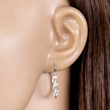 Earrings - hoop in silver colour with three clear zircons