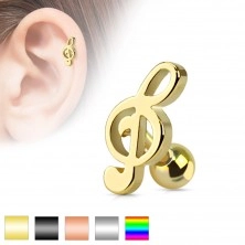 Stainless steel ear piercing - treble clef, various coloured finish