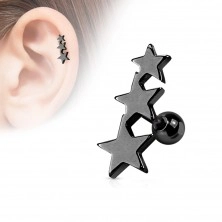 Stainless steel ear piercing - three stars joined together, a ball, various colours