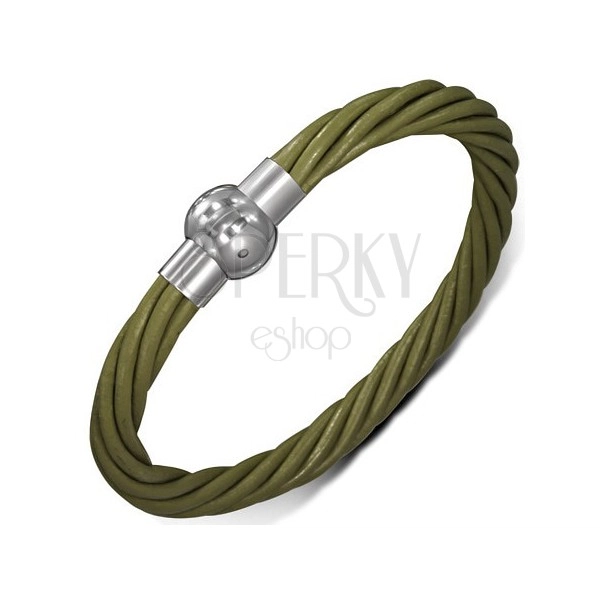 Leather bracelet - green twisted cords, magnetic clasp