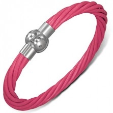 Bracelet made of leather - pink twisted cords, magnetic clasp