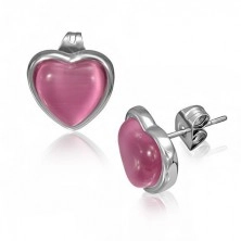 Steel earrings with pink heart stone in mount