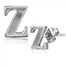 Steel earrings - letter Z, stud closure