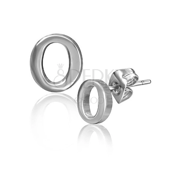 Steel earrings - shiny letter O, studs