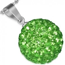Pendant made of steel SHAMBALLA - sparkling green ball