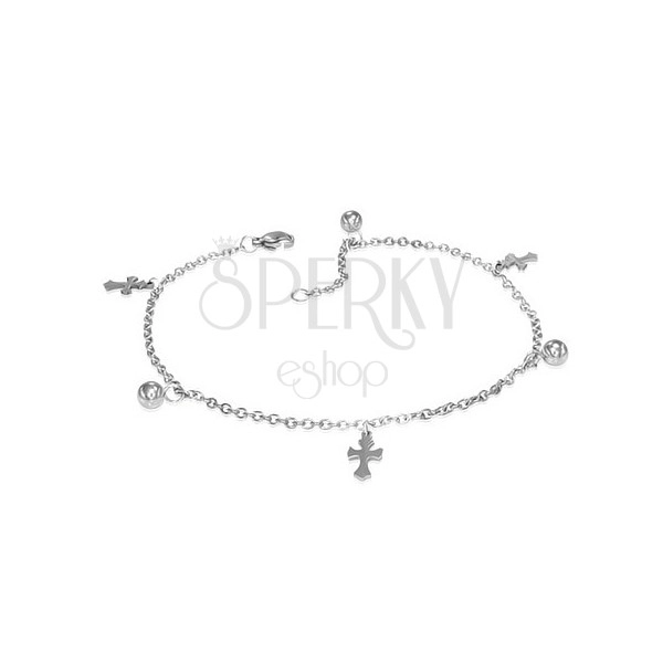 Stainless steel anklet - crosses and balls