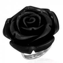 Steel ring - black rose in bloom made of resin
