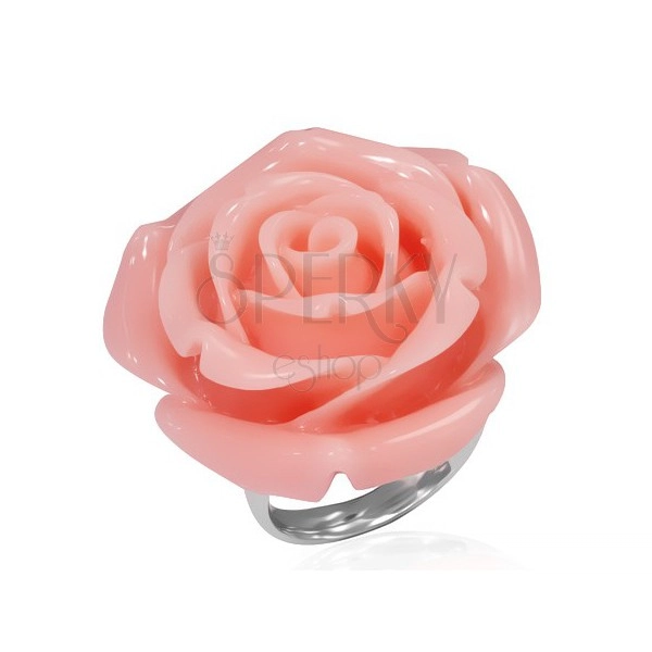 Ring made of steel - pink flower in bloom made of resin