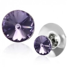 Copper earrings - platinum mount with violet Swarovski crystal