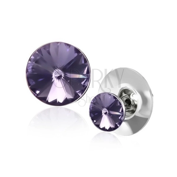 Copper earrings - platinum mount with violet Swarovski crystal